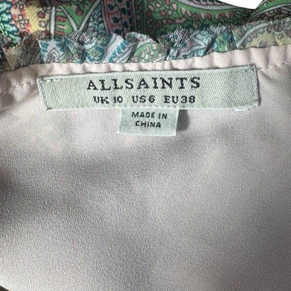 ALLSAINTS Zini Shahmina Paisley Wrap Mini Short Sleeve Dress Green Pink size 6 - Picture 15 of 17